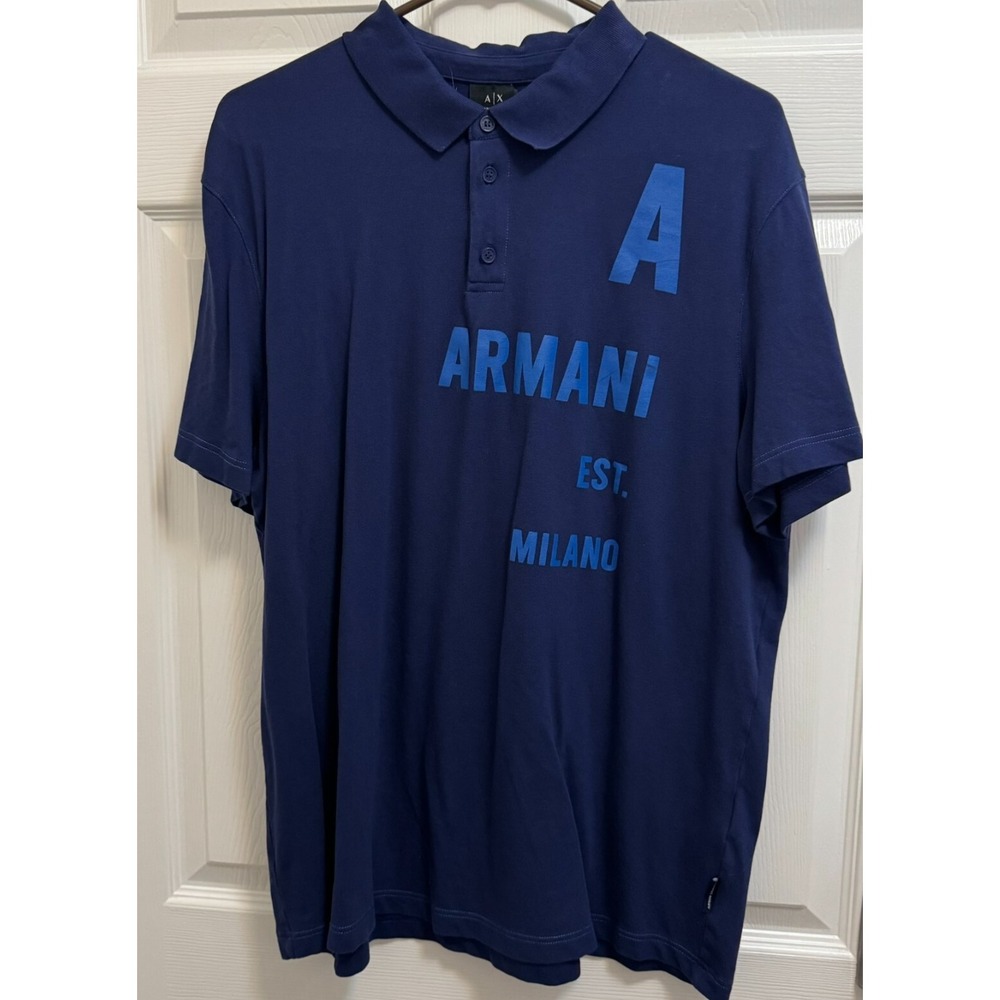 Armani Exchange Mens Wrap Around Logo Pullover Polo Navy XL‎